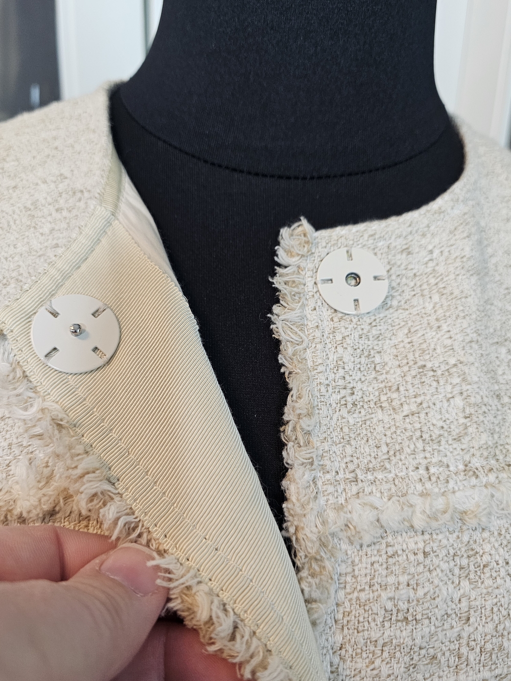 Lafayette 148 New York Cream Textured Crewneck Jacket - Picture 4 of 10